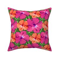 Hibiscus Pink Orange Green Palm Leaves