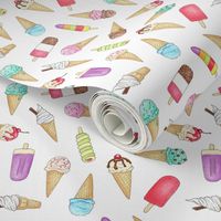 Ice Creams and Lollies on white - medium scale