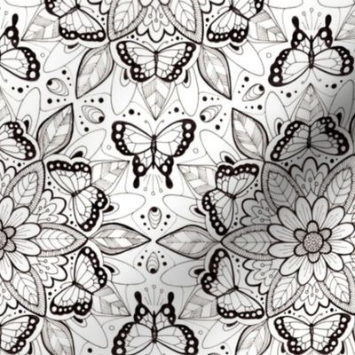 Butterfly Mandala - black and white (smaller version)