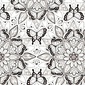 Butterfly Mandala - black and white (smaller version)