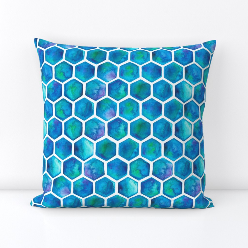 Turquoise and Green Watercolour Hexagons