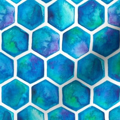 Turquoise and Green Watercolour Hexagons