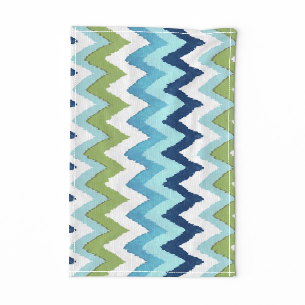 Watercolor Ikat Chevron in Green and Blue Fusion / railroaded