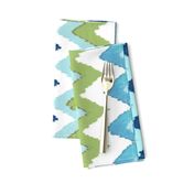 Watercolor Ikat Chevron in Green and Blue Fusion / railroaded