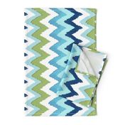 Watercolor Ikat Chevron in Green and Blue Fusion / railroaded