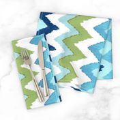 Watercolor Ikat Chevron in Green and Blue Fusion / railroaded