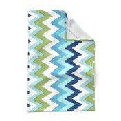 Watercolor Ikat Chevron in Green and Blue Fusion / railroaded