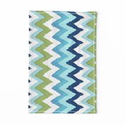 Watercolor Ikat Chevron in Green and Blue Fusion / railroaded