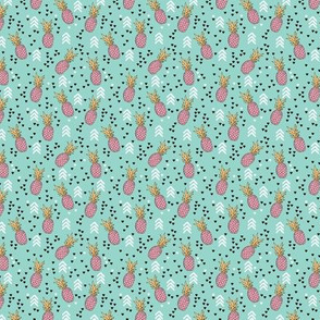 Tropical aqua blue and pink pineapple summer fruit geometric arrow pattern print XS