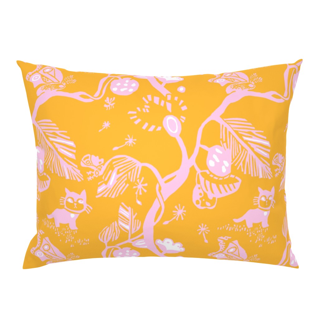 Cat and Moth large print in pink and yellow