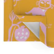 Cat and Moth large print in pink and yellow