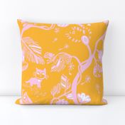 Cat and Moth large print in pink and yellow