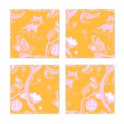 Cat and Moth large print in pink and yellow