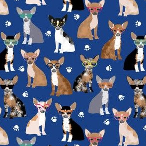 Chihuahua sunglasses summer dog fabric blue