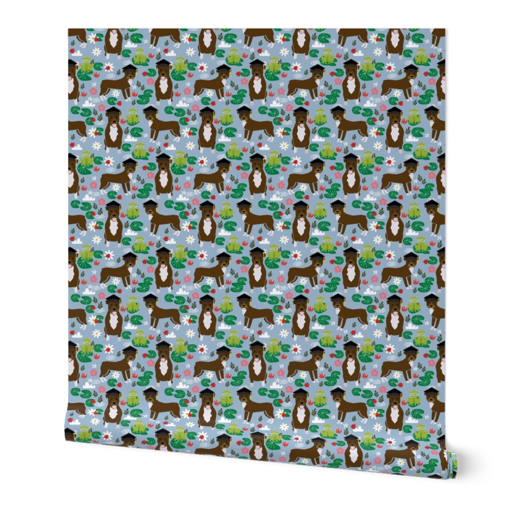 Pitbull frogs graduation dog breed fabric 