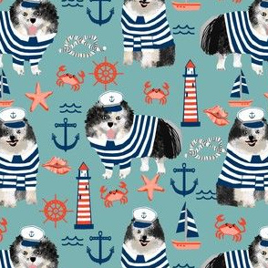 pomeranian fabric nautical merle pom design - blue