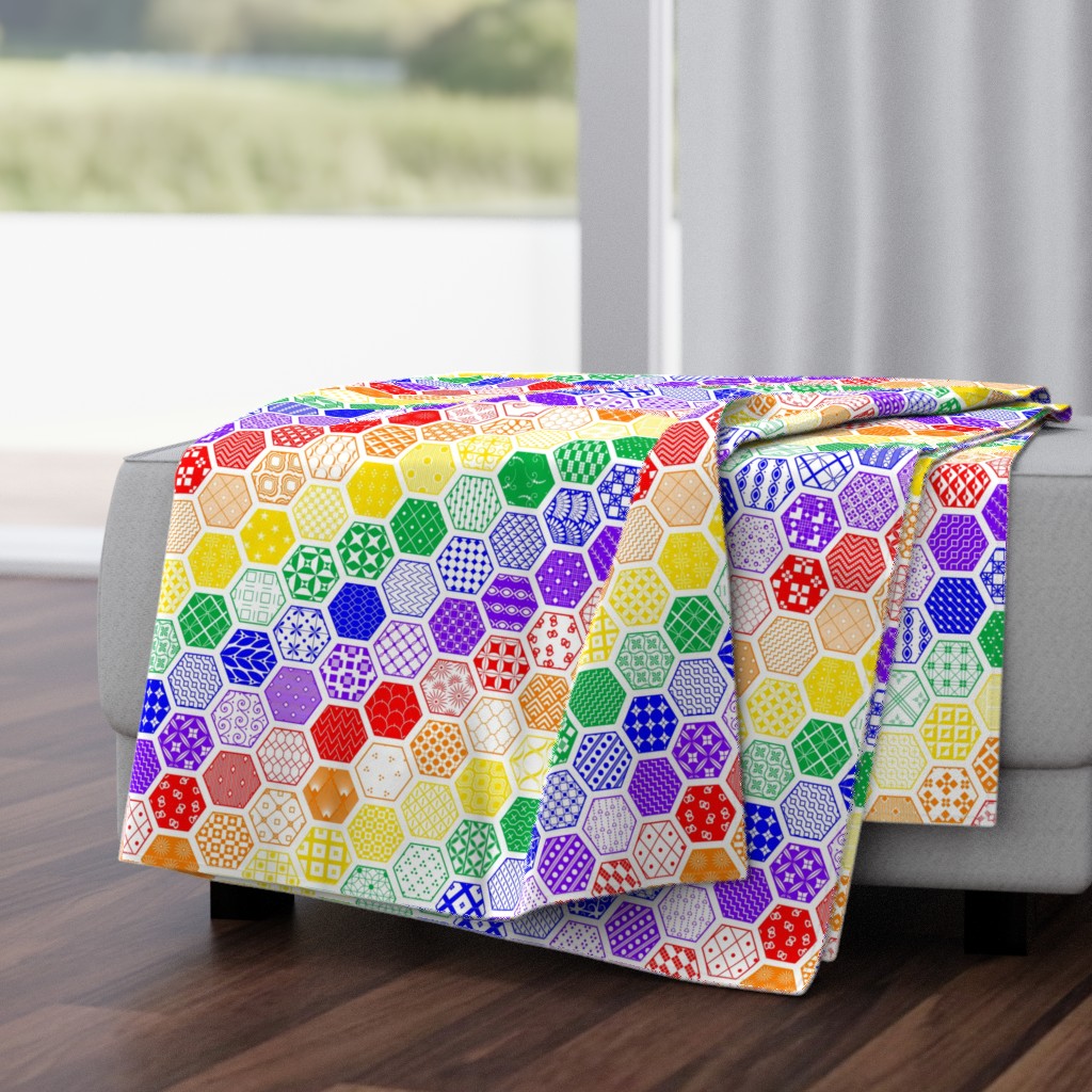 Rainbow Diagonal Hexagon Modern Cheater Quilt