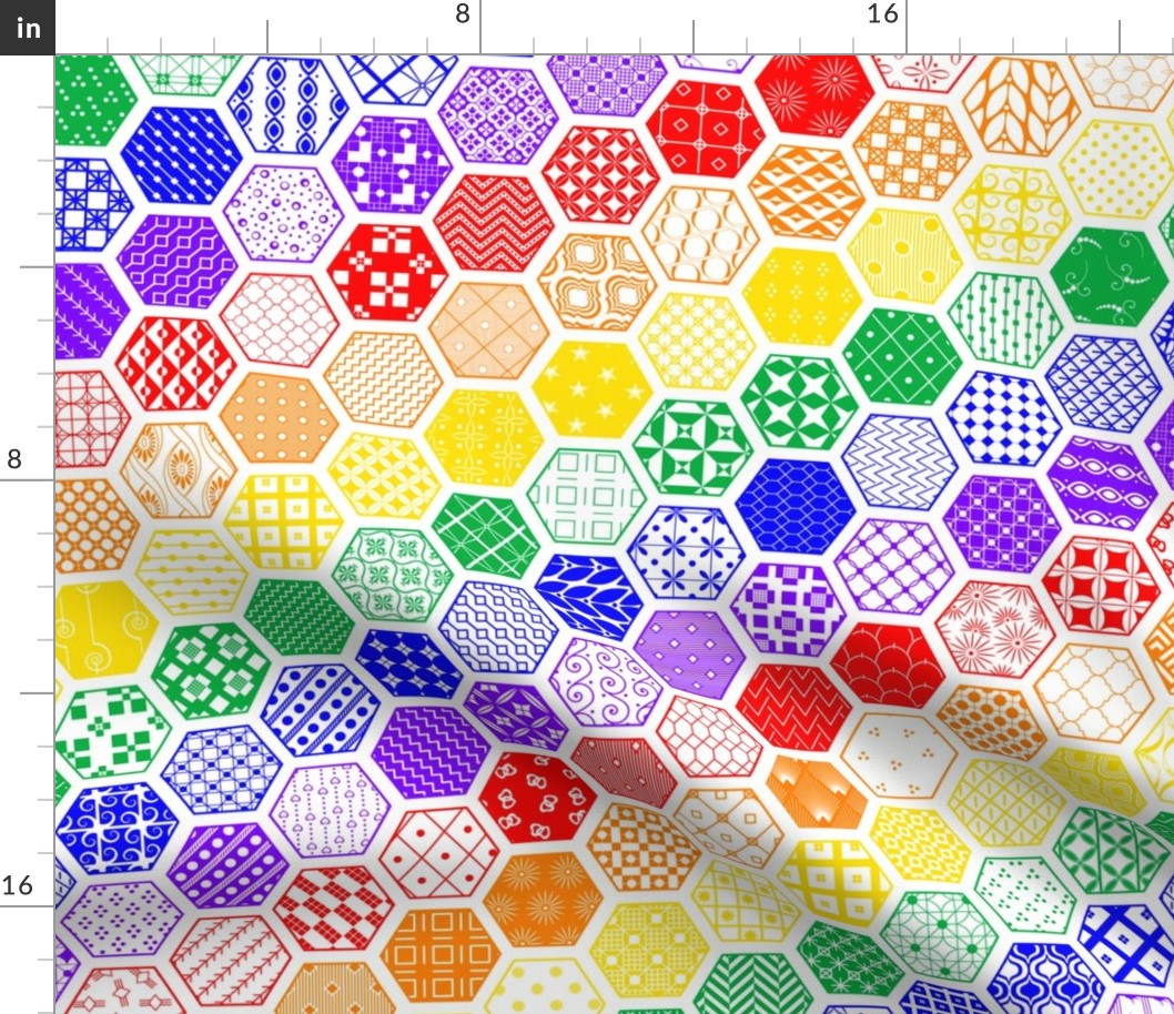 Rainbow Diagonal Hexagon Modern Cheater Quilt