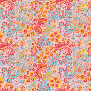 butterfly floral red orange pink blue