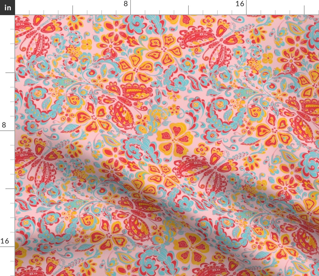 butterfly floral red orange pink blue