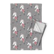 Dreamy Unicorn & Vintage Boho Flowers on Grey