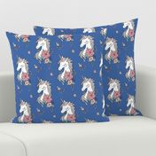 Dreamy Unicorn & Vintage Boho Flowers on Navy Blue