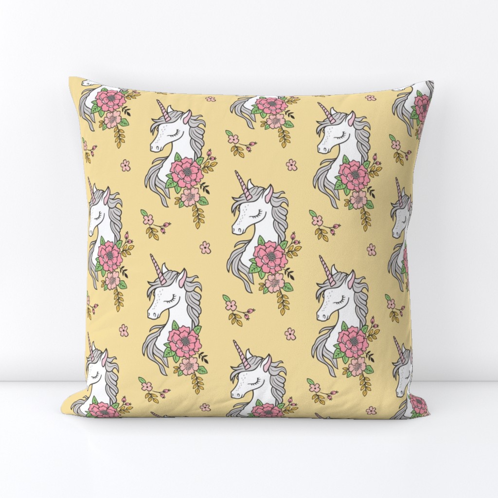 Dreamy Unicorn & Vintage Boho Flowers on  Yellow