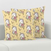 Dreamy Unicorn & Vintage Boho Flowers on  Yellow