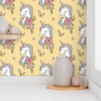 Dreamy Unicorn & Vintage Boho Flowers on  Yellow