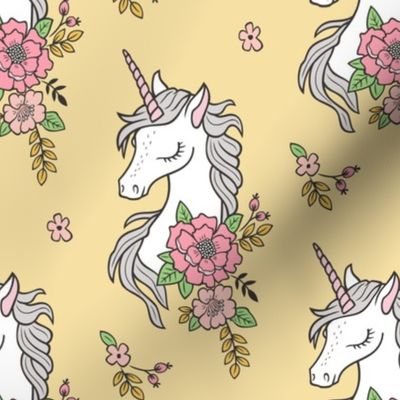 Dreamy Unicorn & Vintage Boho Flowers on  Yellow