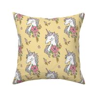 Dreamy Unicorn & Vintage Boho Flowers on  Yellow