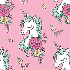 Dreamy Unicorn & Vintage Boho Flowers on  Pink
