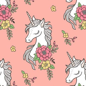 Dreamy Unicorn & Vintage Boho Flowers on  Peach