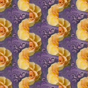 Yellow Rose Garlands on Purple Swirls