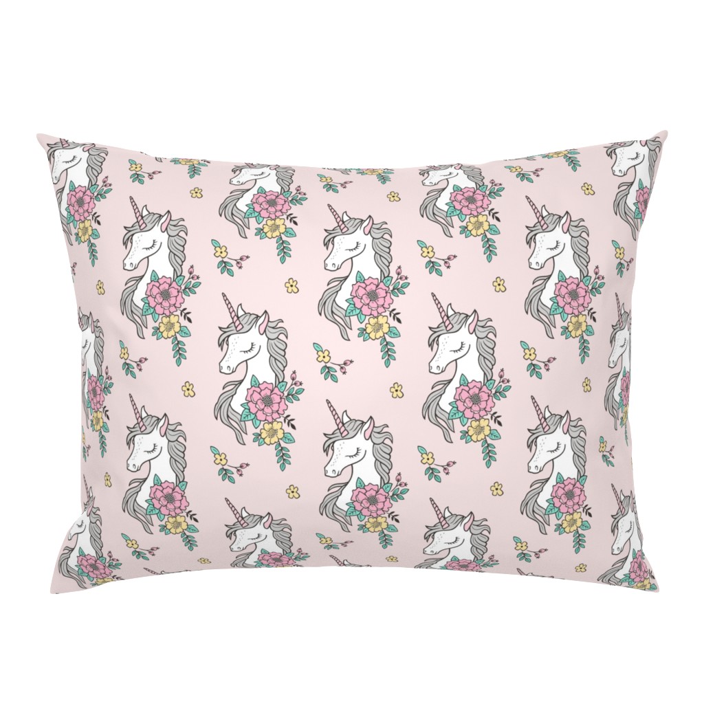 Dreamy Unicorn & Vintage Boho Flowers on  Light Pink