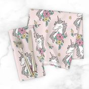 Dreamy Unicorn & Vintage Boho Flowers on  Light Pink