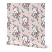 Dreamy Unicorn & Vintage Boho Flowers on  Light Pink