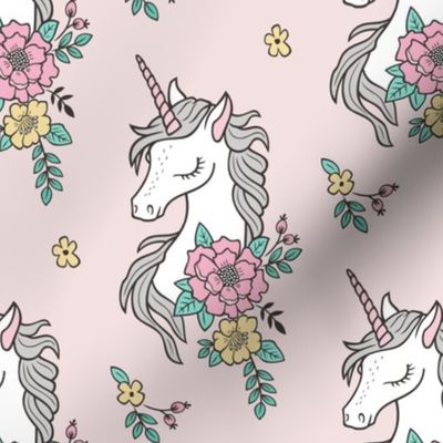 Dreamy Unicorn & Vintage Boho Flowers on  Light Pink