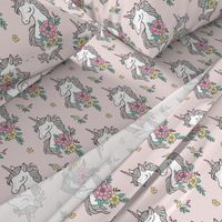 Dreamy Unicorn & Vintage Boho Flowers on  Light Pink