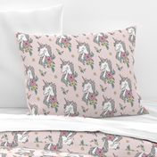 Dreamy Unicorn & Vintage Boho Flowers on  Light Pink