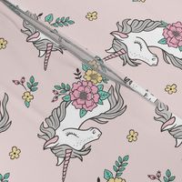 Dreamy Unicorn & Vintage Boho Flowers on  Light Pink