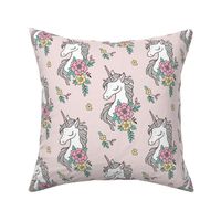 Dreamy Unicorn & Vintage Boho Flowers on  Light Pink