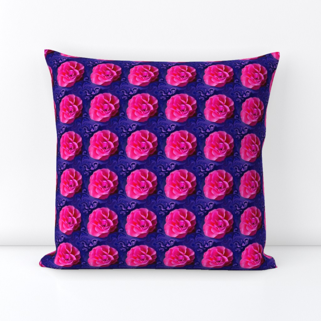 Pink Roses on Bluish Purple Swirls