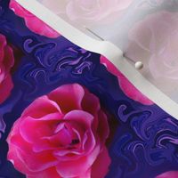 Pink Roses on Bluish Purple Swirls