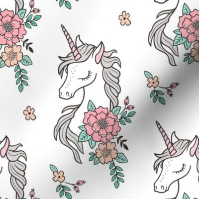 Dreamy Unicorn & Vintage Boho Flowers on White