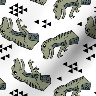 dinosaurs // artichoke green dino fabric t-rex fabrics andrea lauren design