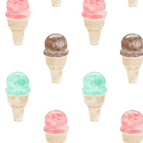 watercolor icecream cone - cherry, mint, and chocolate