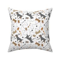 Trotting Rat terriers and paw prints B - white