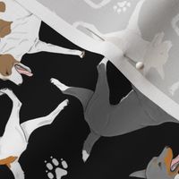 Trotting Rat terriers and paw prints B - black