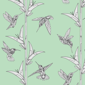 Green Hummingbirds and Flowers